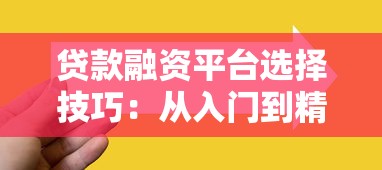贷款融资平台选择技巧：从入门到精通的理财指南