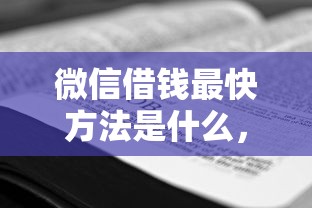 微信借钱最快方法是什么，试试这五个48期贷款平台