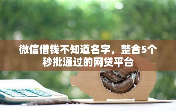 微信借钱不知道名字，整合5个秒批通过的网贷平台