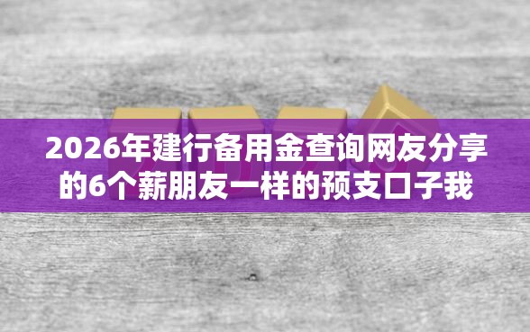 2026年建行备用金查询网友分享的6个薪朋友一样的预支口子我觉得不错！
