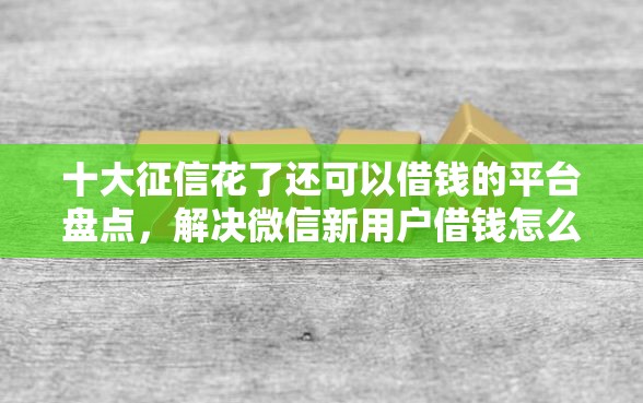 十大征信花了还可以借钱的平台盘点，解决微信新用户借钱怎么操作的问题