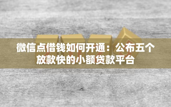 微信点借钱如何开通：公布五个放款快的小额贷款平台