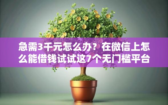 急需3千元怎么办?在微信上怎么能借钱试试这7个无门槛平台 急需3千元怎么办?在微信上怎么能借钱试试这7个无门槛平台
