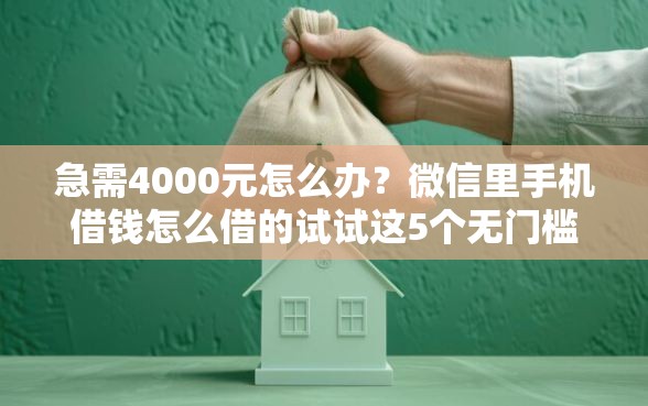 急需4000元怎么办？微信里手机借钱怎么借的试试这5个无门槛平台