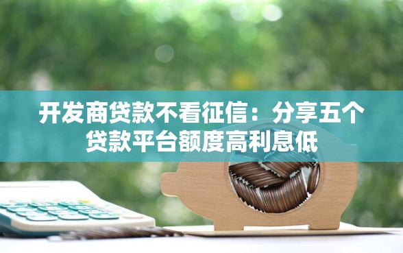 开发商贷款不看征信：分享五个贷款平台额度高利息低