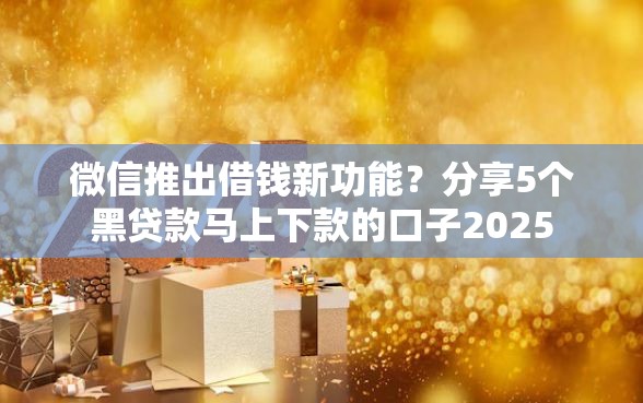 微信推出借钱新功能？分享5个黑贷款马上下款的口子2025