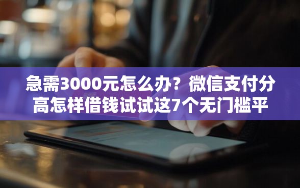 急需3000元怎么办？微信支付分高怎样借钱试试这7个无门槛平台
