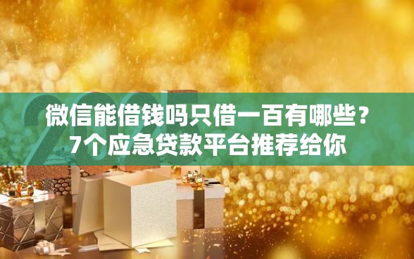 微信能借钱吗只借一百有哪些？7个应急贷款平台推荐给你