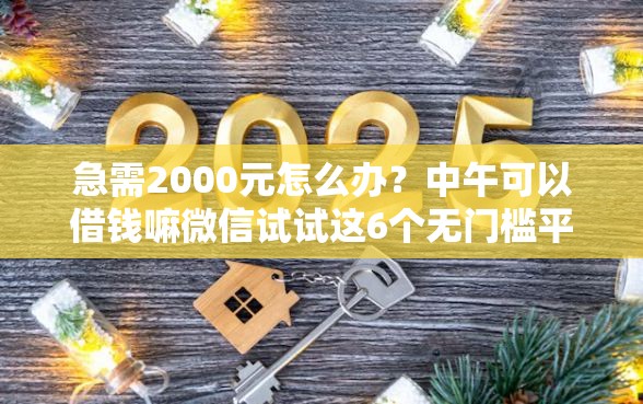 急需2000元怎么办？中午可以借钱嘛微信试试这6个无门槛平台
