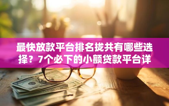 最快放款平台排名拢共有哪些选择？7个必下的小额贷款平台详解