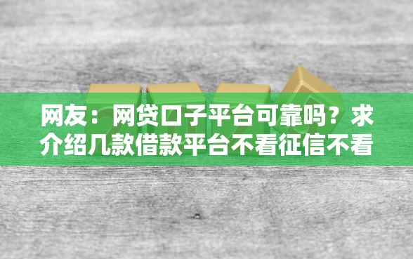 网友：网贷口子平台可靠吗？求介绍几款借款平台不看征信不看负债