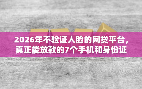 2026年不验证人脸的网贷平台，真正能放款的7个手机和身份证快速借钱口子推荐