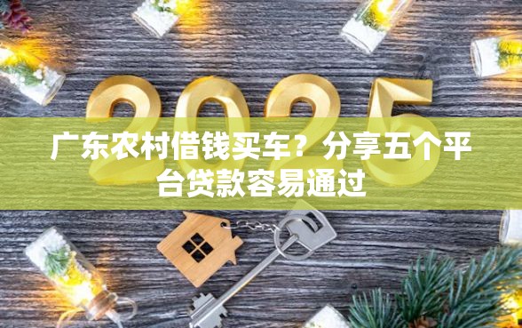 广东农村借钱买车？分享五个平台贷款容易通过