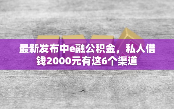 最新发布中e融公积金，私人借钱2000元有这6个渠道