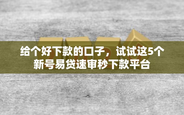 给个好下款的口子，试试这5个新号易贷速审秒下款平台