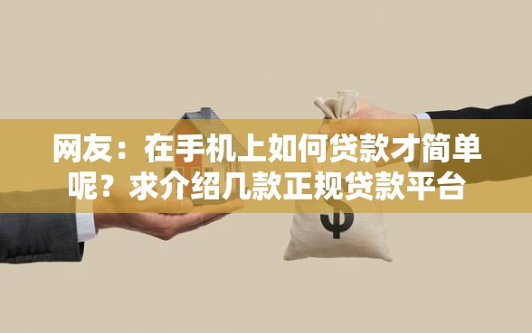 网友：在手机上如何贷款才简单呢？求介绍几款正规贷款平台