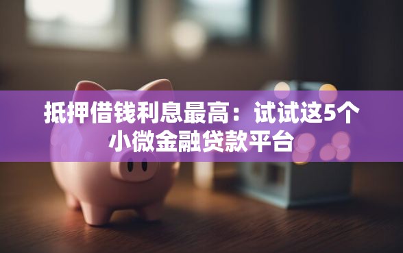 抵押借钱利息最高：试试这5个小微金融贷款平台
