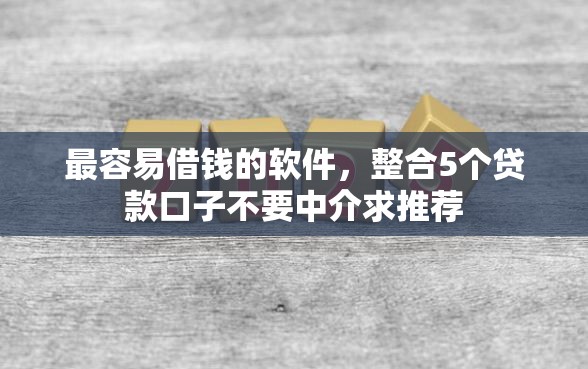 最容易借钱的软件，整合5个贷款口子不要中介求推荐