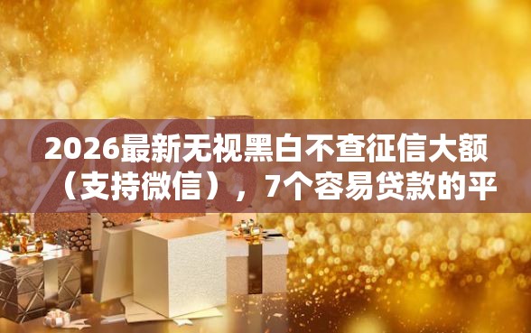 2026最新无视黑白不查征信大额（支持微信），7个容易贷款的平台无私分享