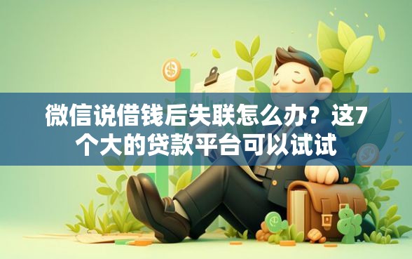 微信说借钱后失联怎么办？这7个大的贷款平台可以试试