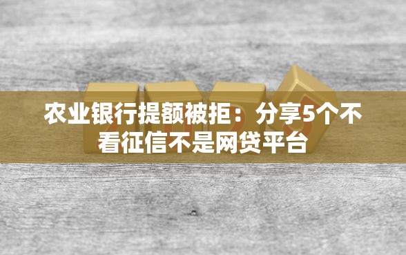 农业银行提额被拒：分享5个不看征信不是网贷平台