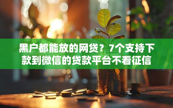 黑户都能放的网贷？7个支持下款到微信的贷款平台不看征信