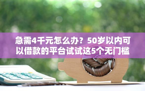 急需4千元怎么办？50岁以内可以借款的平台试试这5个无门槛平台