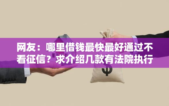 网友：哪里借钱最快最好通过不看征信？求介绍几款有法院执行可以贷款的口子