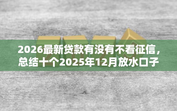 2026最新贷款有没有不看征信，总结十个2025年12月放水口子！