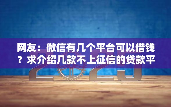 网友：微信有几个平台可以借钱？求介绍几款不上征信的贷款平台