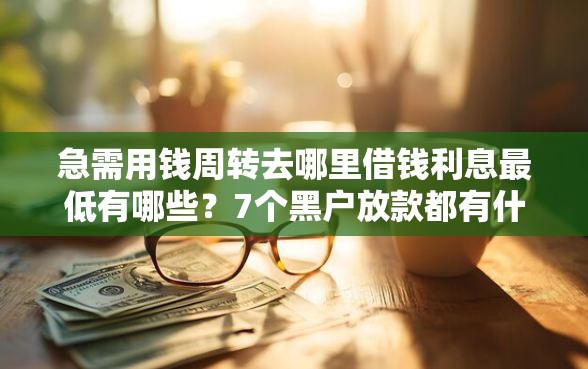 急需用钱周转去哪里借钱利息最低有哪些？7个黑户放款都有什么口子推荐给你