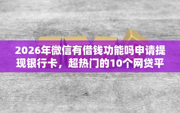 2026年微信有借钱功能吗申请提现银行卡，超热门的10个网贷平台哪些好推荐