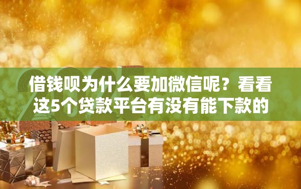 借钱呗为什么要加微信呢？看看这5个贷款平台有没有能下款的