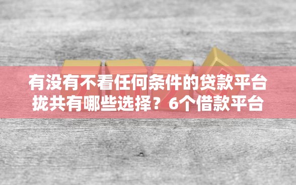 有没有不看任何条件的贷款平台拢共有哪些选择？6个借款平台贷款好通过详解