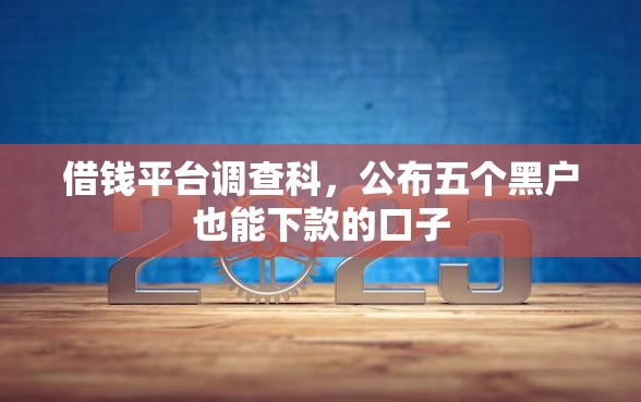 借钱平台调查科，公布五个黑户也能下款的口子