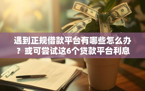 遇到正规借款平台有哪些怎么办？或可尝试这6个贷款平台利息最低