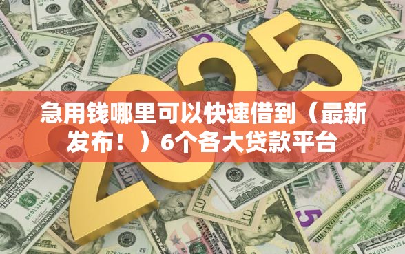 急用钱哪里可以快速借到（最新发布！）6个各大贷款平台
