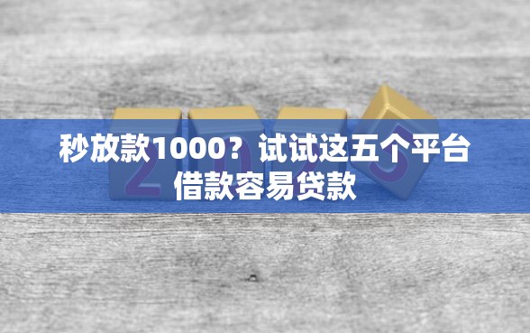 秒放款1000？试试这五个平台借款容易贷款