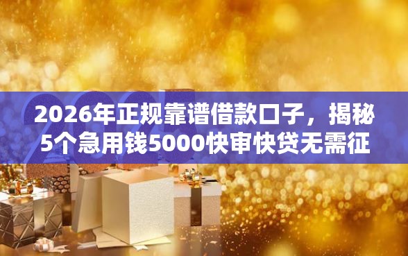 2026年正规靠谱借款口子，揭秘5个急用钱5000快审快贷无需征信口子