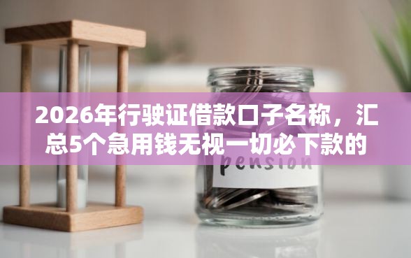 2026年行驶证借款口子名称，汇总5个急用钱无视一切必下款的口子