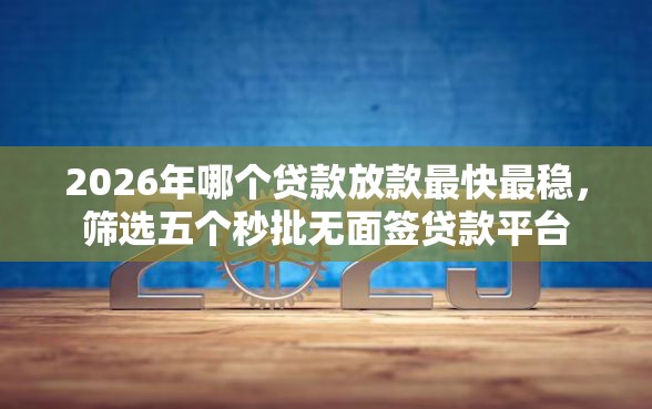 2026年哪个贷款放款最快最稳，筛选五个秒批无面签贷款平台