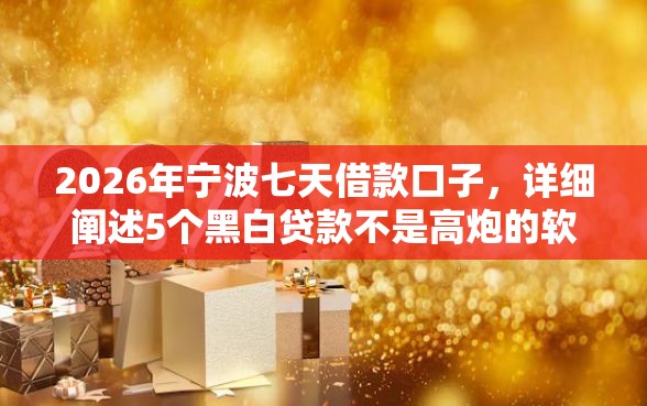 2026年宁波七天借款口子，详细阐述5个黑白贷款不是高炮的软件