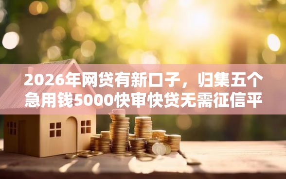 2026年网贷有新口子，归集五个急用钱5000快审快贷无需征信平台