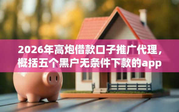 2026年高炮借款口子推广代理，概括五个黑户无条件下款的app