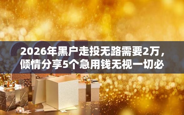 2026年黑户走投无路需要2万，倾情分享5个急用钱无视一切必下款的口子