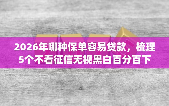 2026年哪种保单容易贷款，梳理5个不看征信无视黑白百分百下款app