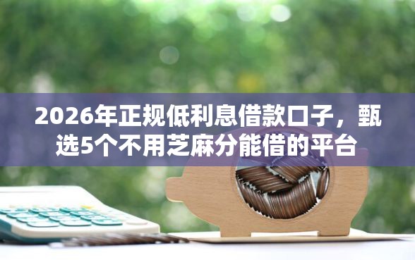 2026年正规低利息借款口子，甄选5个不用芝麻分能借的平台