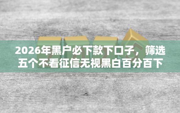 2026年黑户必下款下口子，筛选五个不看征信无视黑白百分百下款网贷软件