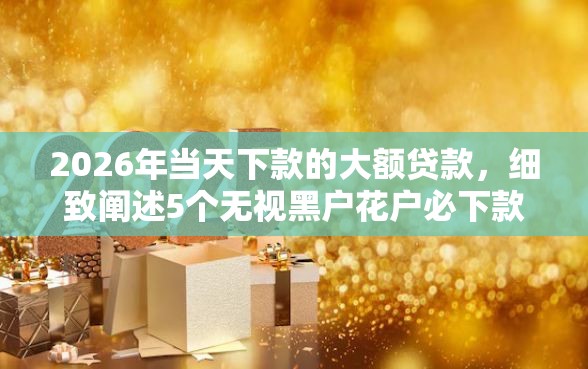 2026年当天下款的大额贷款，细致阐述5个无视黑户花户必下款口子