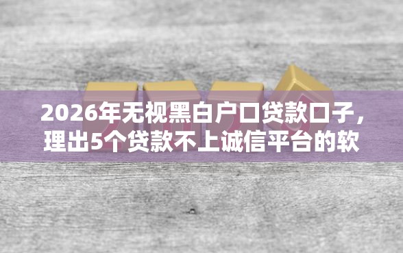 2026年无视黑白户口贷款口子，理出5个贷款不上诚信平台的软件